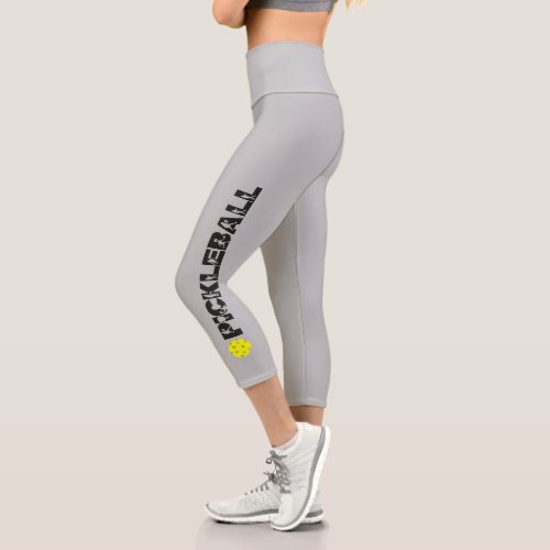 Grey PickleBall Player High Waisted Sports Capri Leggings