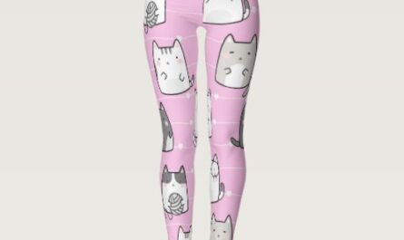 Seamless Pattern Cute Kawaii Cats heart line Leggings
