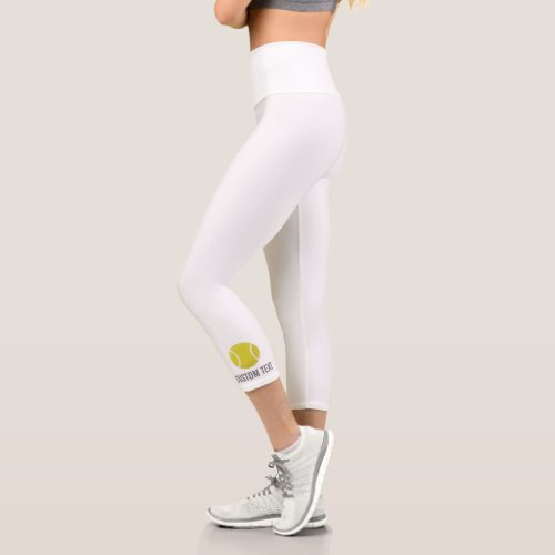 Tennis Balls, All White Club Tennis Custom Text Capri Leggings
