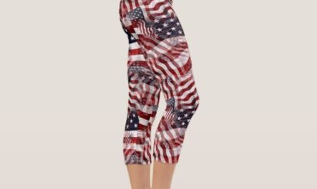American Flag Red White Blue Stripes Stars Pattern Capri Leggings