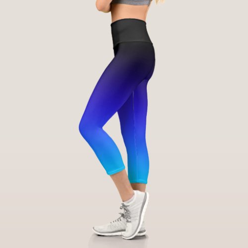 Black Indigo and Aqua Blue Ombre Capri Leggings