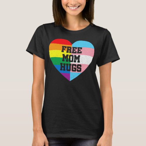 Free Mom Hugs With Rainbow And Transgender Flag T-Shirt