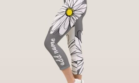 Huge Modern Daisy with Script Name Capri Leggings