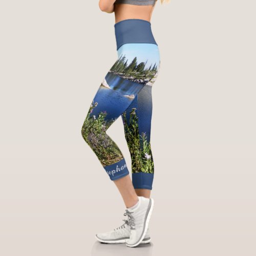 Lake and Wildflowers Personalized Name Capri Leggings