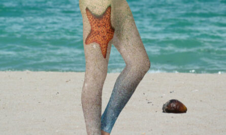 Orange Starfish in the Sand and Surf Leggings