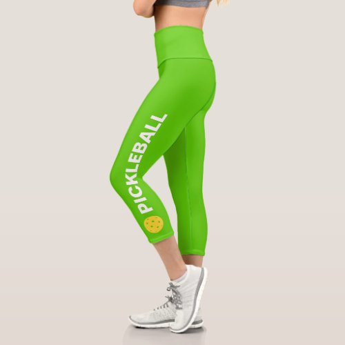 Pickleball Player Custom High Waisted Neon Green Capri Leggings