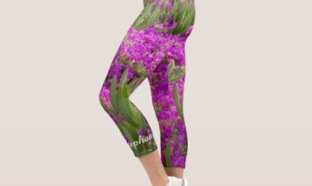Purple Flowers Floral Personalized Name Capri Leggings