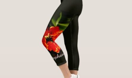 Vivid Bright Orange Floral with Personalized Name Capri Leggings