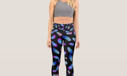 BOHO BLUE PINK FEATHER PATTERN CAPRI LEGGINGS