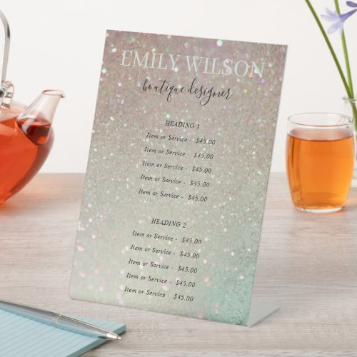 Chic Glitter Green Pink Aqua Shiny Service Price Pedestal Sign