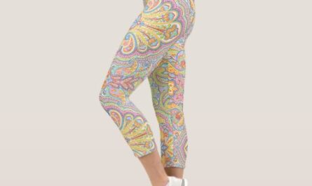 Cute Blue Orange Pink Purple White Paisley Floral Capri Leggings