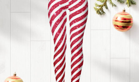 Cute Christmas Candy Cane Glitter Stripped Pattern Leggings