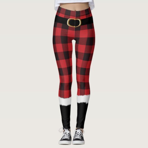 Modern Plaid Santa Costume Cute Funny Christmas Le Leggings