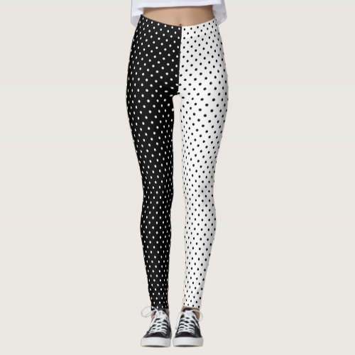 Polka Dot Black and White Two Tone Leggings