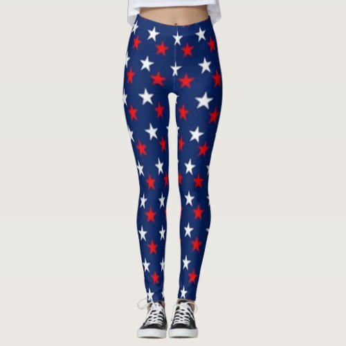 RED, WHITE & BLUE!  Patriotic Stars Pattern Leggings