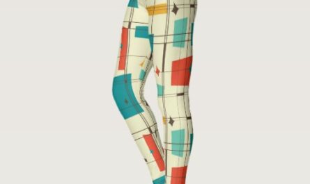 Retro Mid Century Mod Atomic Space Age Teal Red Leggings