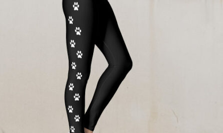 Side Stripe Paw Print Leggings Black