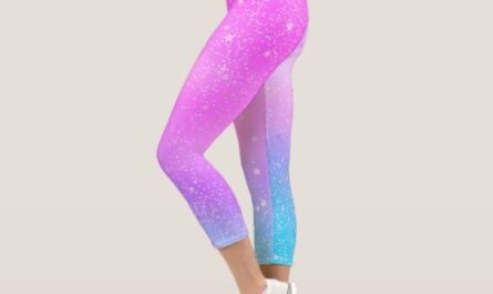 Teal Blue Purple Ombre Holographic Starry Galaxy Capri Leggings