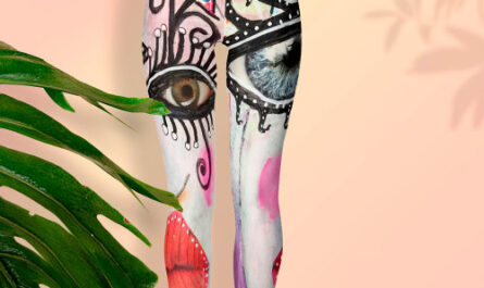 Abstract Face Big Eyes Red Lips Neon Pink Graffiti Leggings