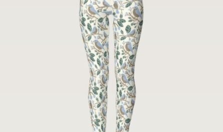 Blueberries and Bluebirds Light Blue, Brown, Cream Leggings