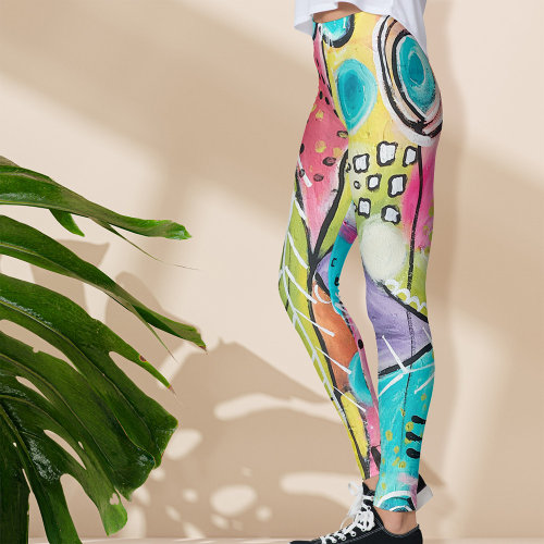 Colorful Abstract Artsy Pink Blue Purple Red Cute Leggings
