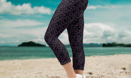 Small Purple Hearts Pattern Over Black Leggings