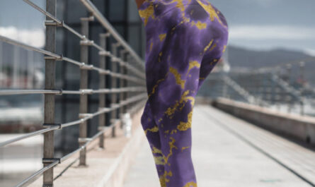 Violet Purple Gold Metallic Foil Marble Stone Leggings