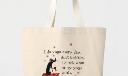 Wine in My Yoga Pants Funny Quote with Cat Large Tote Bag