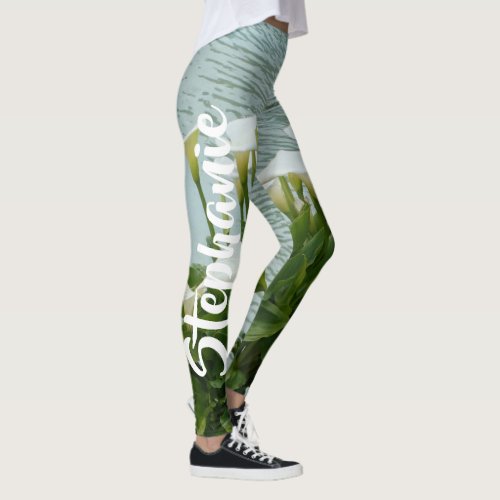 Calla Lilies Floral, Personalized Name Leggings