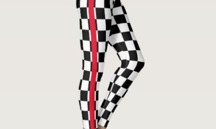 Cool Black White Checkered Flag Pattern Red Stripe Leggings