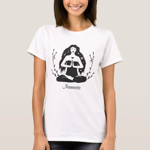 Female Seated Yoga Pose Meditation Namaste T-Shirt