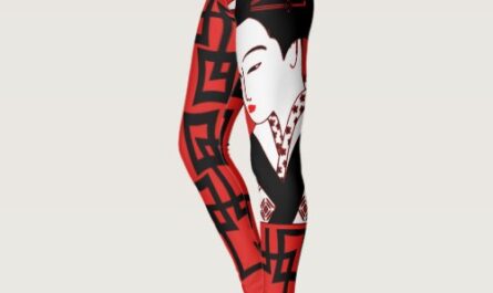 japanese geisha girl black white red graphic leggings
