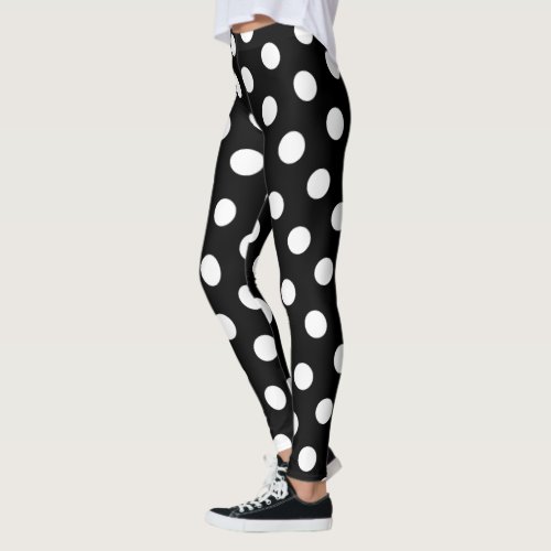 Large White Polka Dot Pattern – Custom Color Black Leggings