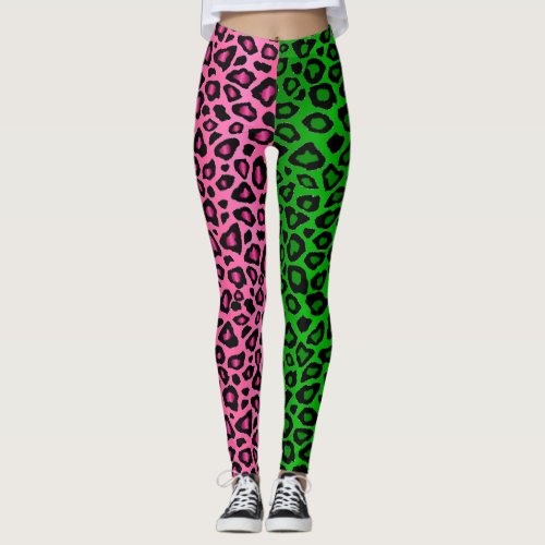 Lime Green – Hot Pink Leopard Animal  Leggings