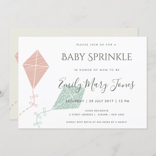 SOFT SUBTLE PINK BLUE KITE  BABY SPRINKLE INVITATION