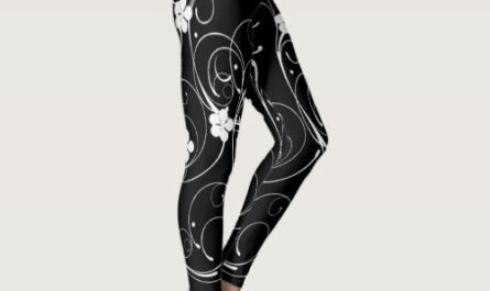 Trendy Black Color White Swirl and Flower Leggings