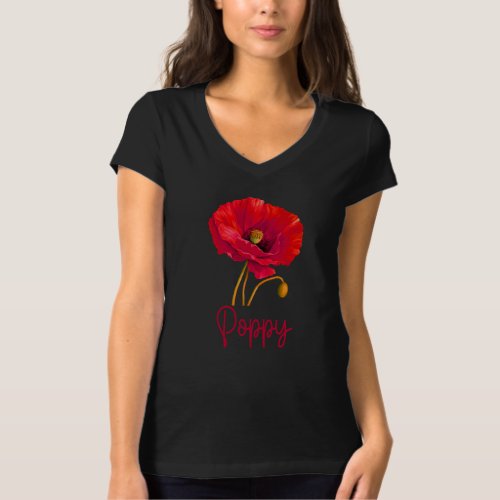 Womens Red Poppy Flower T-Shirt