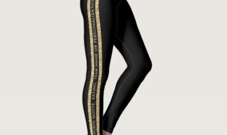 Black and Gold Glitter Custom Text Athletic Stripe Leggings