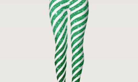 Cute Christmas Candy Cane Glitter Green Stripped Leggings