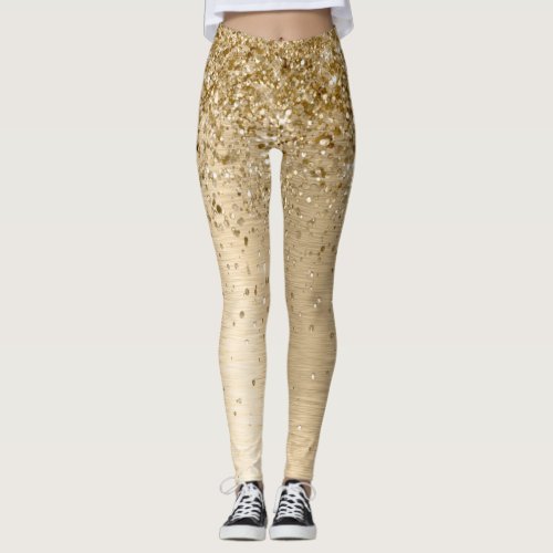 Faux Gold Brushed Metal Glitter Print Leggings