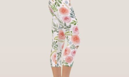 Pink Blush Rose and Greenery Leaves  Capri Legging