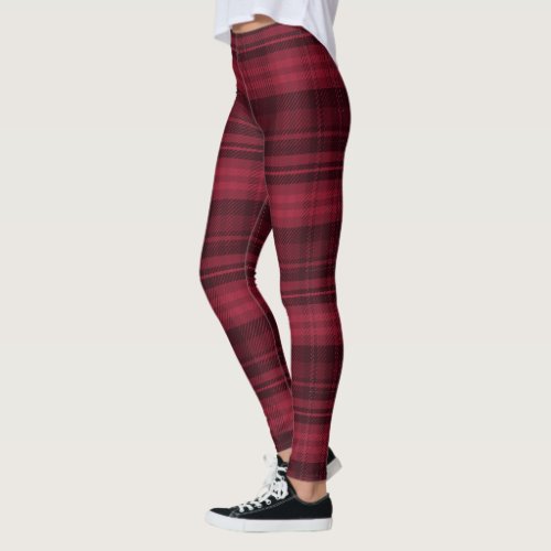 Christmas red black plaid flannel buffalo pattern leggings
