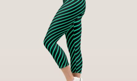 Diagonal Teal Stripes on Black Color Changeable Capri Leggings