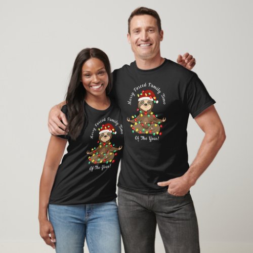 Funny Meditating Sloth Wrapped In Christmas Lights T-Shirt