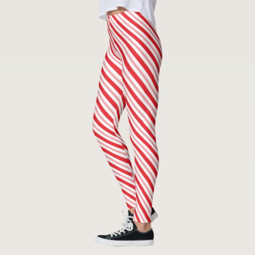 Peppermint Candy Cane Christmas Striped Leggings