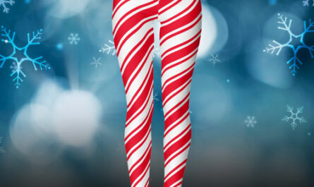 Red White Candy Cane Diagonal Stripe Christmas Leggings