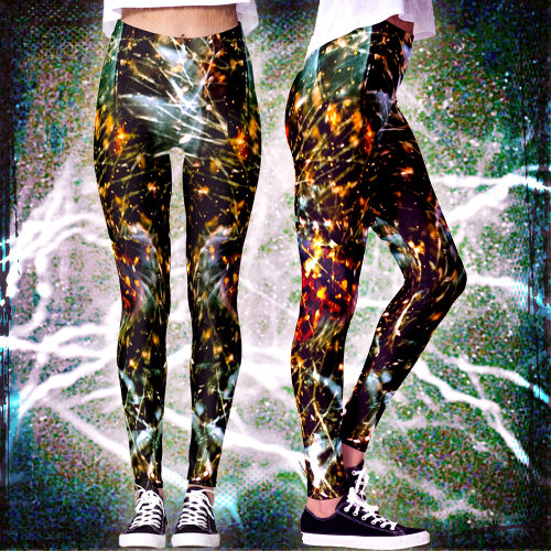 Abstract Orange White Splatters on Black Galaxy Leggings
