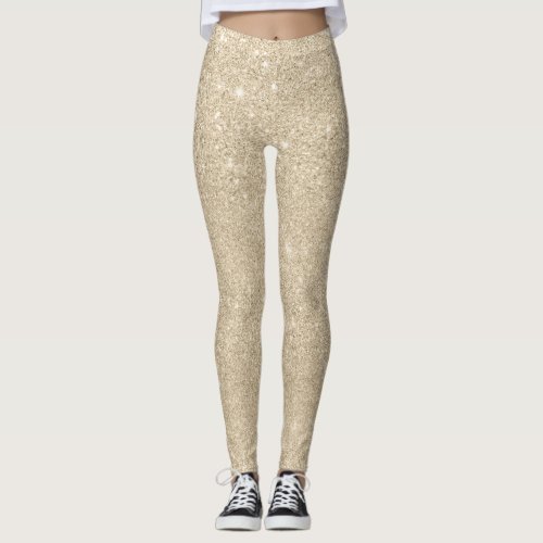 Modern light gold glitter chic glam background leggings