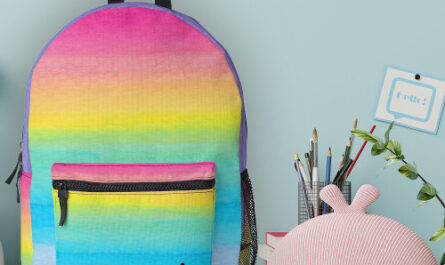 Pretty Watercolor Pink Rainbow Stripes Monogram  Printed Backpack
