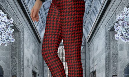 Red & Black Houndstooth Check Pattern Leggings